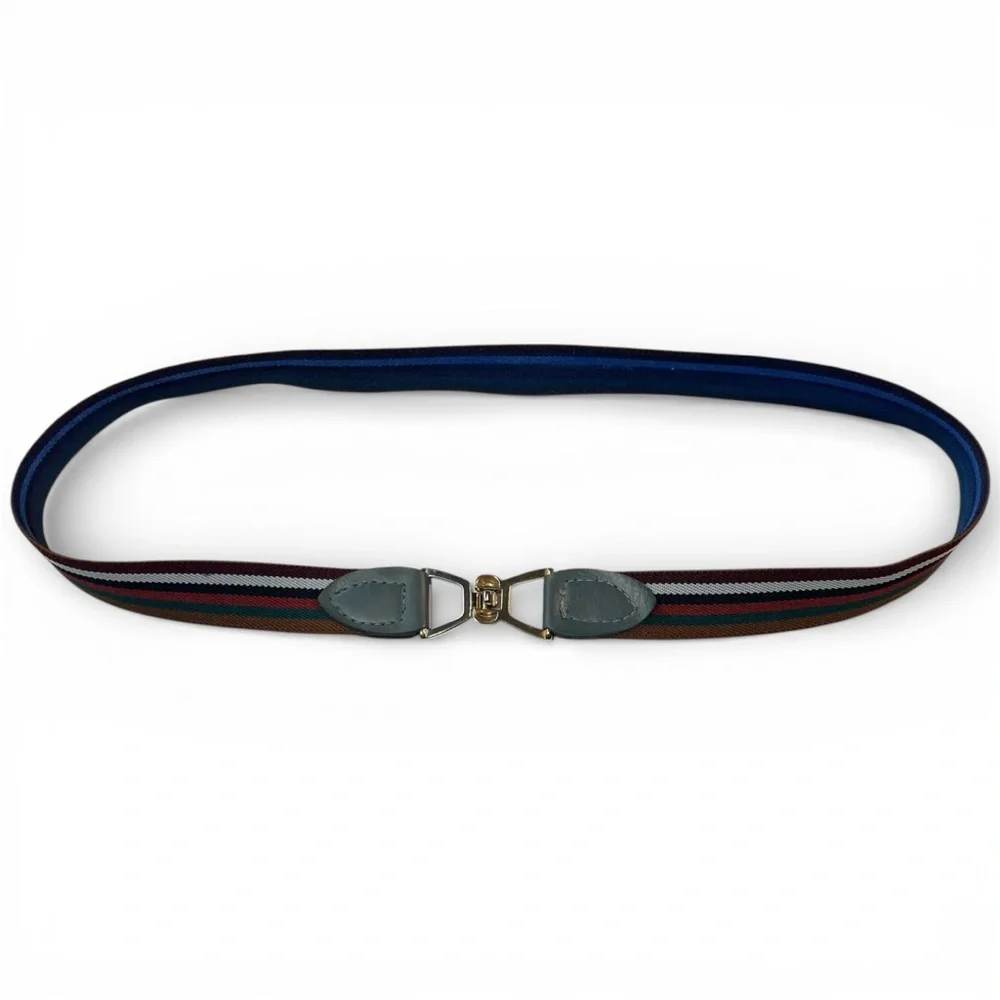 Reversible Vintage Striped Belt Metal Equestrian Thin Stretch Elastic Preppy